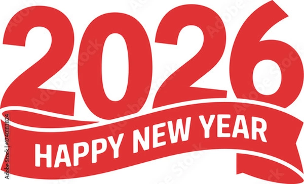 Fototapeta A red and white graphic with the year two thousand twenty six and happy new year text