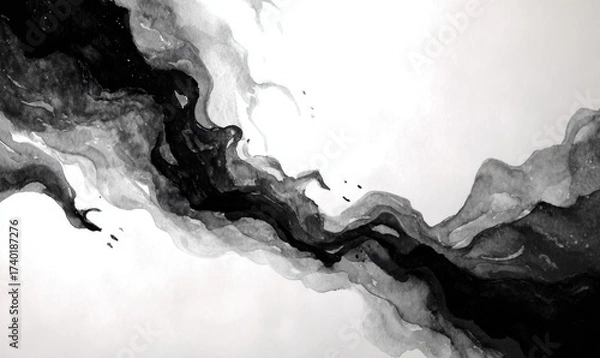 Fototapeta Abstract Black and White Ink Flowing Art, Artistic Fluidity.