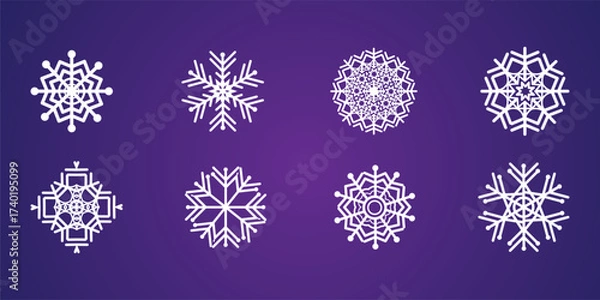 Obraz Snowflake, Snowflake Vector Icon Pack – Winter Snowflake Design, Christmas Decoration, Seamless Pattern, Festive Template Set