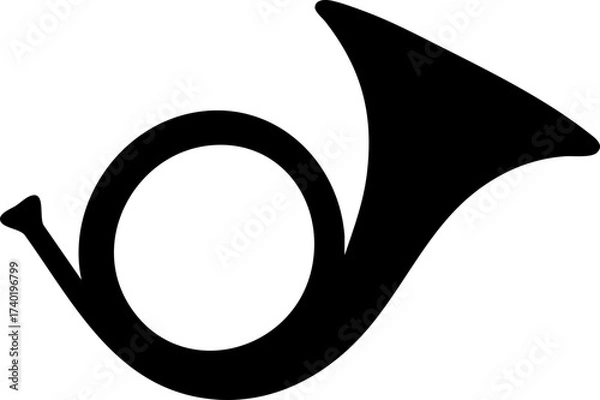 Fototapeta Silhouette of a baroque horn showing its coiled tubing and flared bell as a traditional wind instrument.