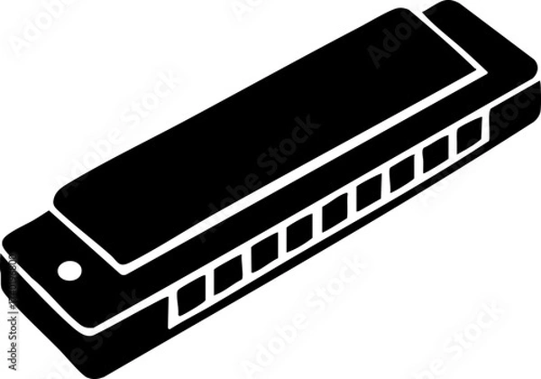 Fototapeta Silhouette of a harmonica displaying rectangular body with multiple holes as a free reed instrument.