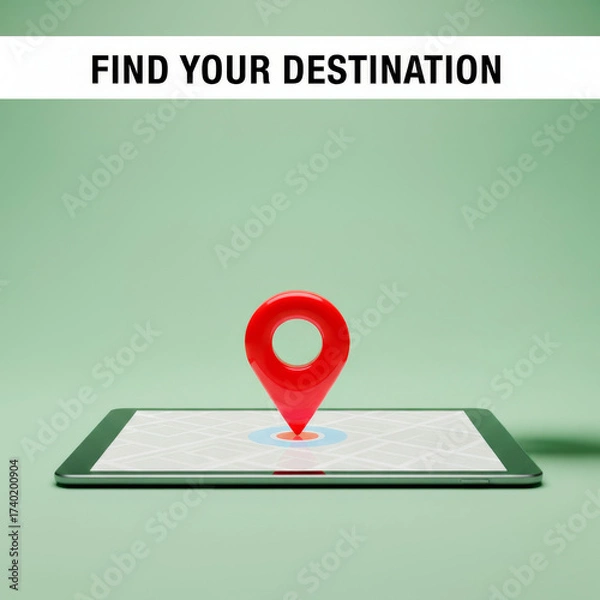 Fototapeta Modern technology illustration with a tablet showing a map and location pin for usability day