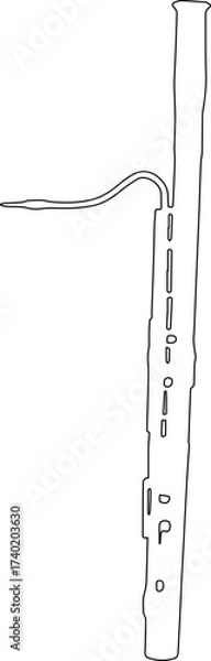 Fototapeta Bassoon outline silhouette displaying its long body, reed, and curved bocal in line art.