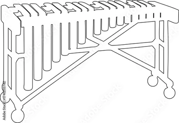Fototapeta Marimba outline silhouette with wooden bars and resonators arranged in a row.