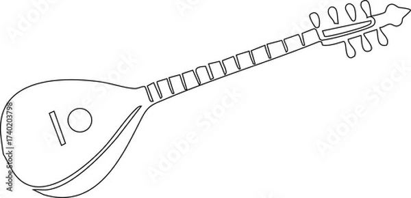 Fototapeta Rebab outline silhouette showing narrow body, strings, and bow.