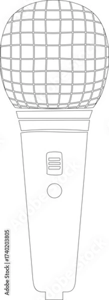 Fototapeta Simple microphone outline silhouette with capsule and wire.