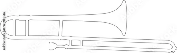 Fototapeta Trombone outline silhouette with long slide tube and flared bell.