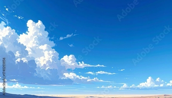Fototapeta Beautiful Sky with Clouds and Landscape, Anime Style, Artistic Illustration