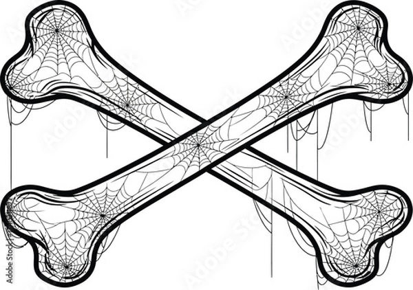 Fototapeta Crossed bones with spiderwebs for halloween decoration art