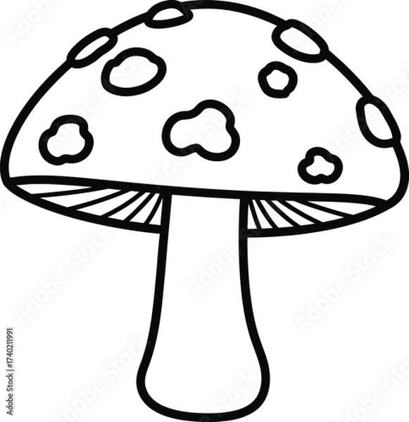 Fototapeta Simple outline drawing of a mushroom with spots on cap