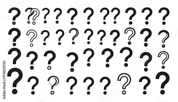 Fototapeta Collection of Question Marks in Various Styles and Arrangements, Vector