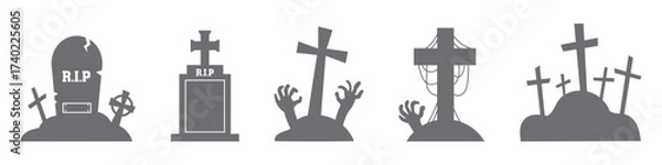 Fototapeta Halloween tombstone vector illustration set for spooky design projects in flat style