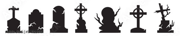 Fototapeta Tombstone icon in flat black solid vector set . Rip grave outline vector icon . eps 10