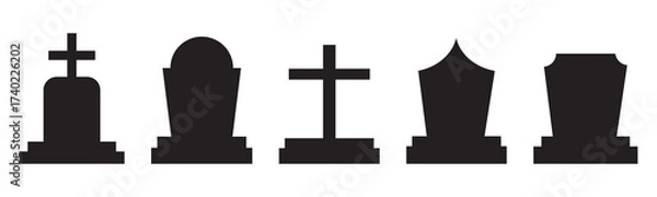 Fototapeta set of tombstone silhouette vector on tranparent background