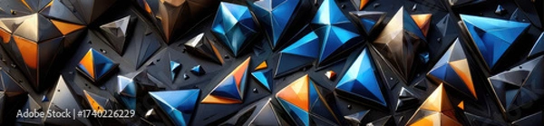 Fototapeta Vibrant abstract crystal pyramids and faceted gems in a dynamic deep space. A background of multicolored triangles.