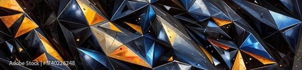 Fototapeta Vibrant abstract crystal pyramids and faceted gems in a dynamic deep space. A background of multicolored triangles.