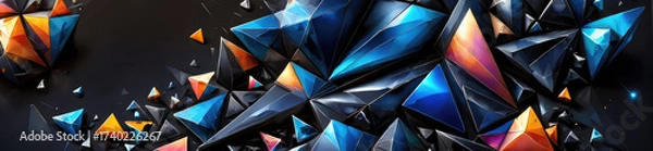 Fototapeta Vibrant abstract crystal pyramids and faceted gems in a dynamic deep space. A background of multicolored triangles.