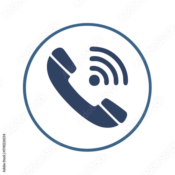Obraz Blue phone call icon with signal waves inside a circle graphic representing telephone communication support