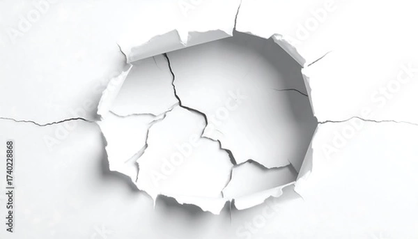 Obraz Conceptual Image of a Hole in a White Paper with Cracks and Shadows