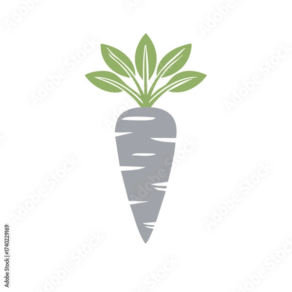 Obraz Modern graphic of a grey carrot with lush green leaves, a simple food and vegetable icon