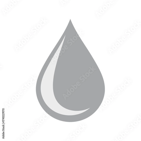 Obraz Isolated gray water droplet icon with a white highlight for various uses such as healthcare and cleaning