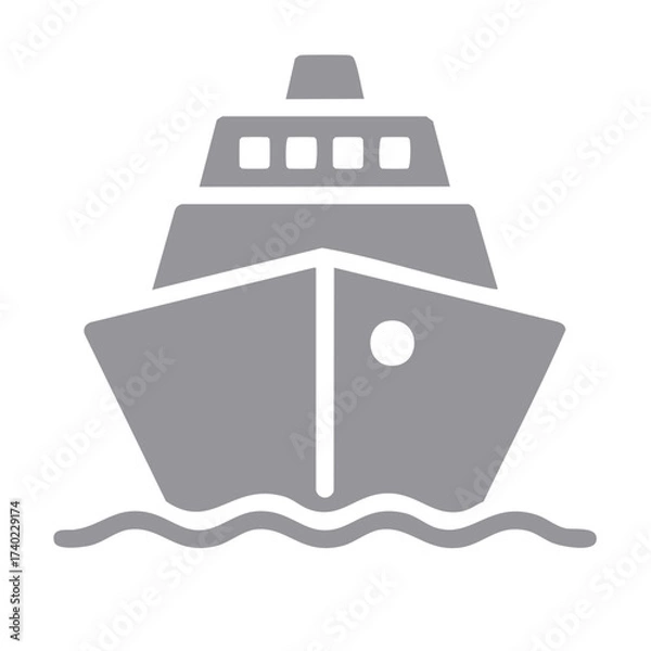 Obraz Modern flat design grey ship icon on water waves minimal illustration