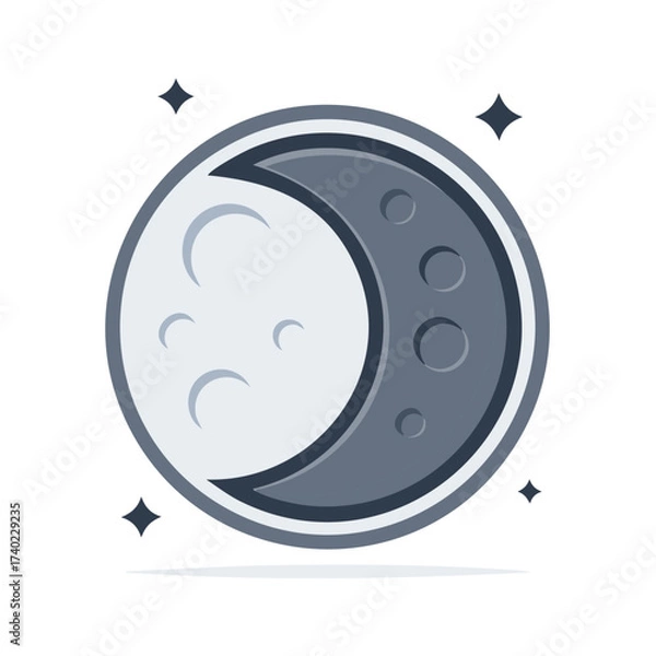 Obraz Stylized Moon Icon with Crescent Shapes and Star Accents, Design Element