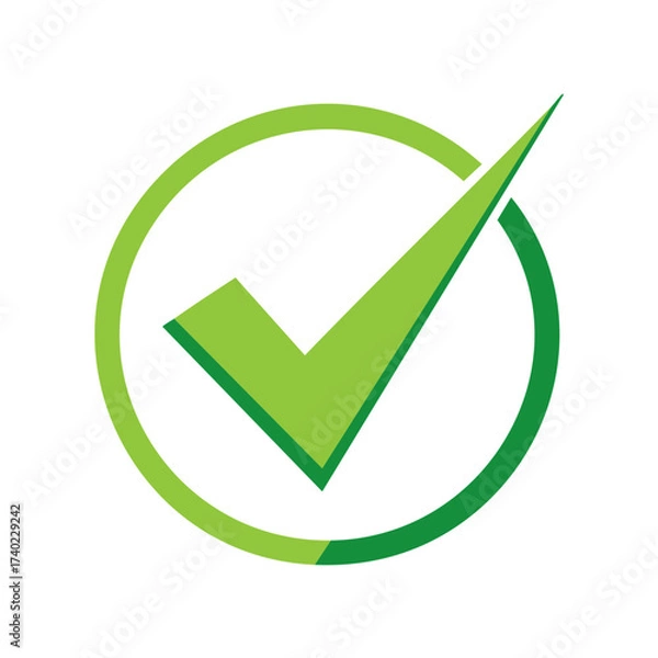 Obraz Green Check Mark in Circle Symbol Validated Approved Accepted or Completed on White Background