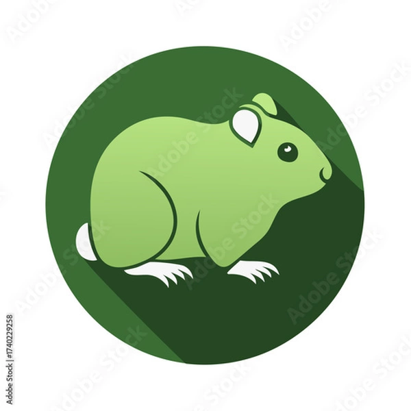 Obraz Charming green guinea pig illustration in a dark green circle with long shadow