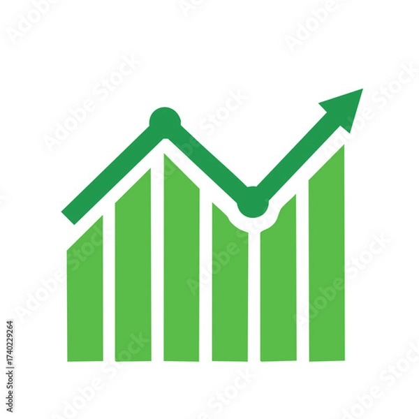 Obraz Vibrant green bar chart displaying an upward trend line with an arrow signifying growth and successful progress
