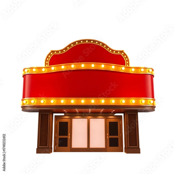 Fototapeta Photo of vintage-style movie theater marquee isolated on transparent background