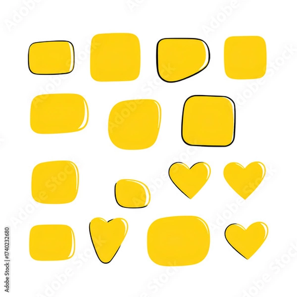 Fototapeta Photo of yellow different irregular shapes and size isolated on transparent background 