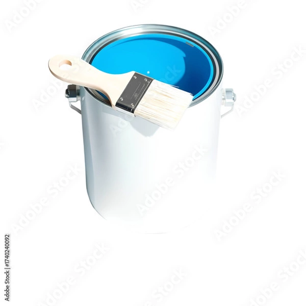 Fototapeta Photo of white paint can with brush isolated on transparent background