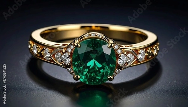 Fototapeta Elegant Emerald and Diamond Ring: A Symbol of Luxury and Sophistication