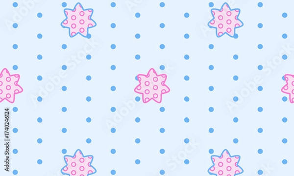 Fototapeta Vector seamless pattern with sprinkle pink stars and blue dots, nursery good night pajamas print in pastel color , texture, illustration
