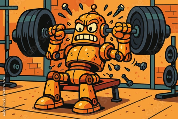Fototapeta Clunky effort bolts weights illustration vector lifting robotic gym robot strength out