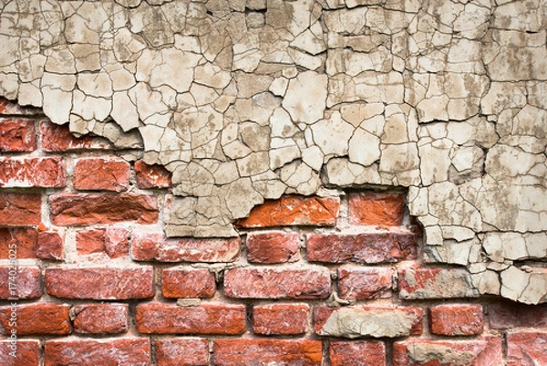 Obraz Brick wall with peeling plaster