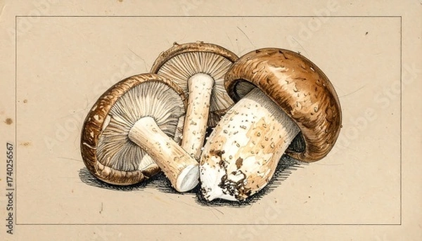 Obraz Illustration of Fresh Shiitake Mushrooms with Detailed Artistic Rendering