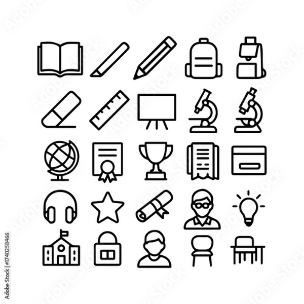 Obraz Minimal black education icons set for academic and school-related visuals