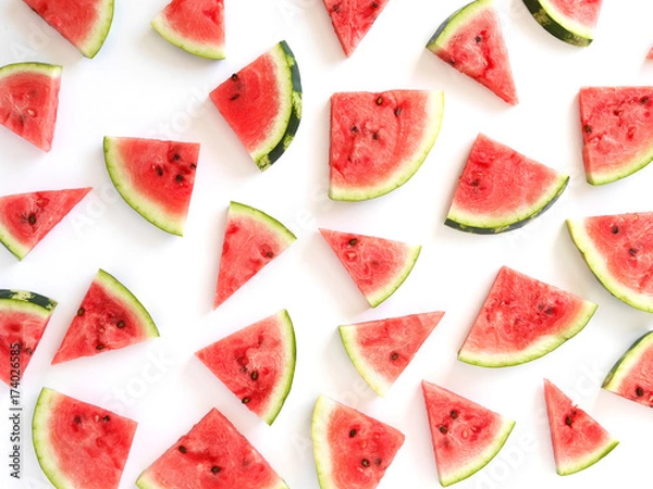Obraz Pattern of watermelon lobules. Fresh sliced watermelon isolated on a white background.	