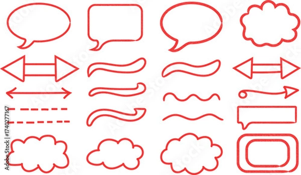 Fototapeta Collection of Hand Drawn Red Arrows Speech Bubbles and Underlines
