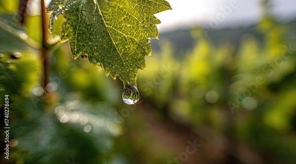 Fototapeta Dewdrop on a grapevine leaf