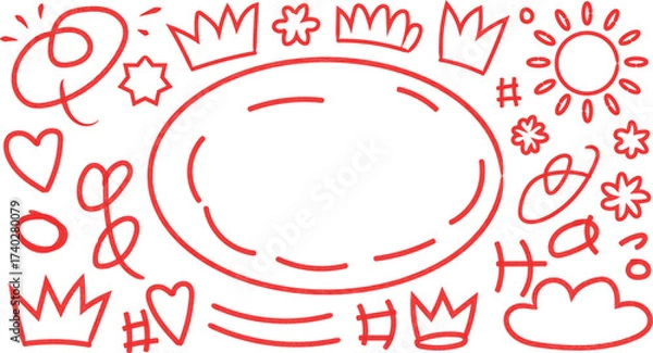 Fototapeta Hand drawn doodle element set in red for decoration designs