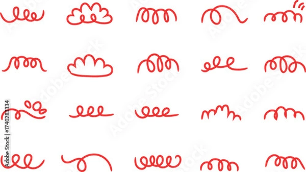 Fototapeta Red hand drawn shapes and doodles vector pattern on white background
