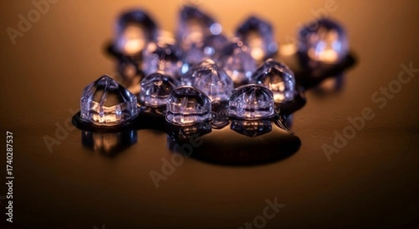 Obraz Luminous Ultra-Macro of Melting Sugar Crystals, forming delicate, glowing patterns and liquid reflections on a dark surface, creating an ephemeral and artistic light effect.