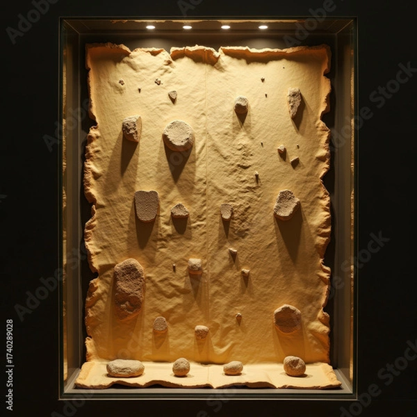 Fototapeta Ancient parchment fragments in museum display
