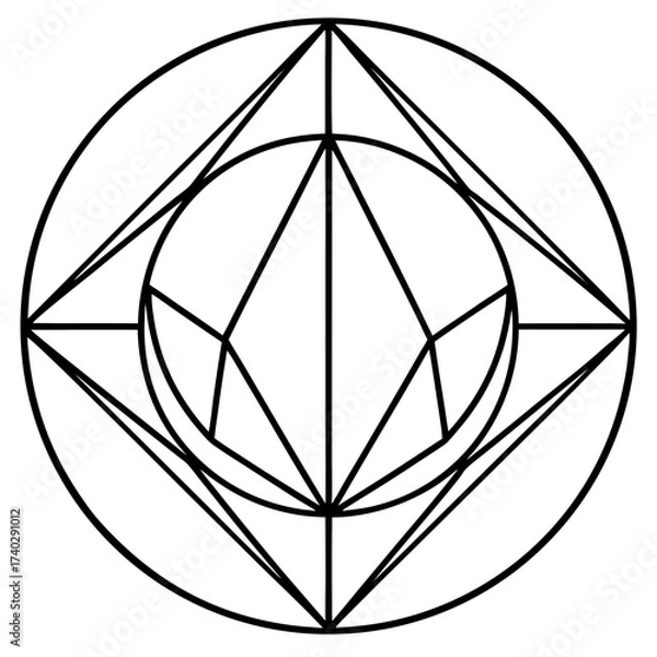 Fototapeta Sacred Geometry Lotus Prism Circle Line Art Vector Illustration White Background