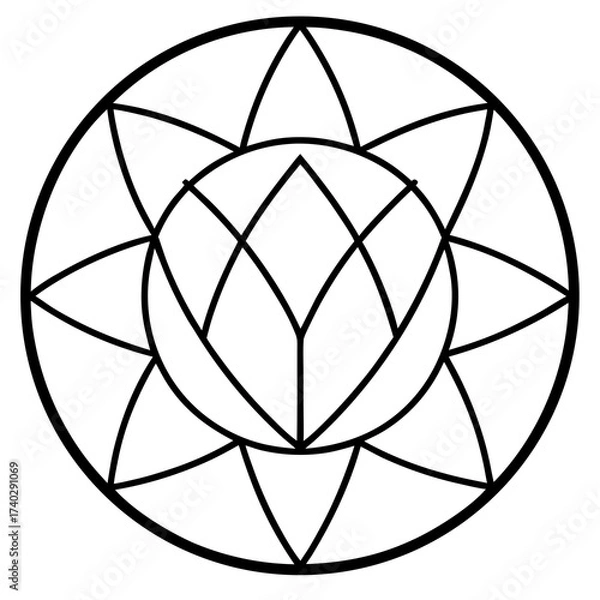 Fototapeta Sacred Geometry Lotus Prism Circle Line Art Vector Illustration White Background