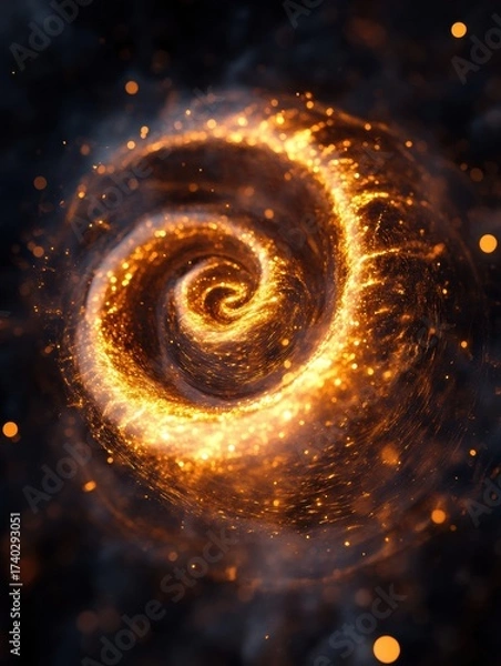 Fototapeta Swirling galaxy of golden stars and cosmic dust against a dark background captured in stunning detail