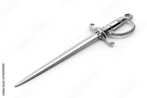 Fototapeta Elegant silver dagger with intricate handle design displayed on a clean white background
